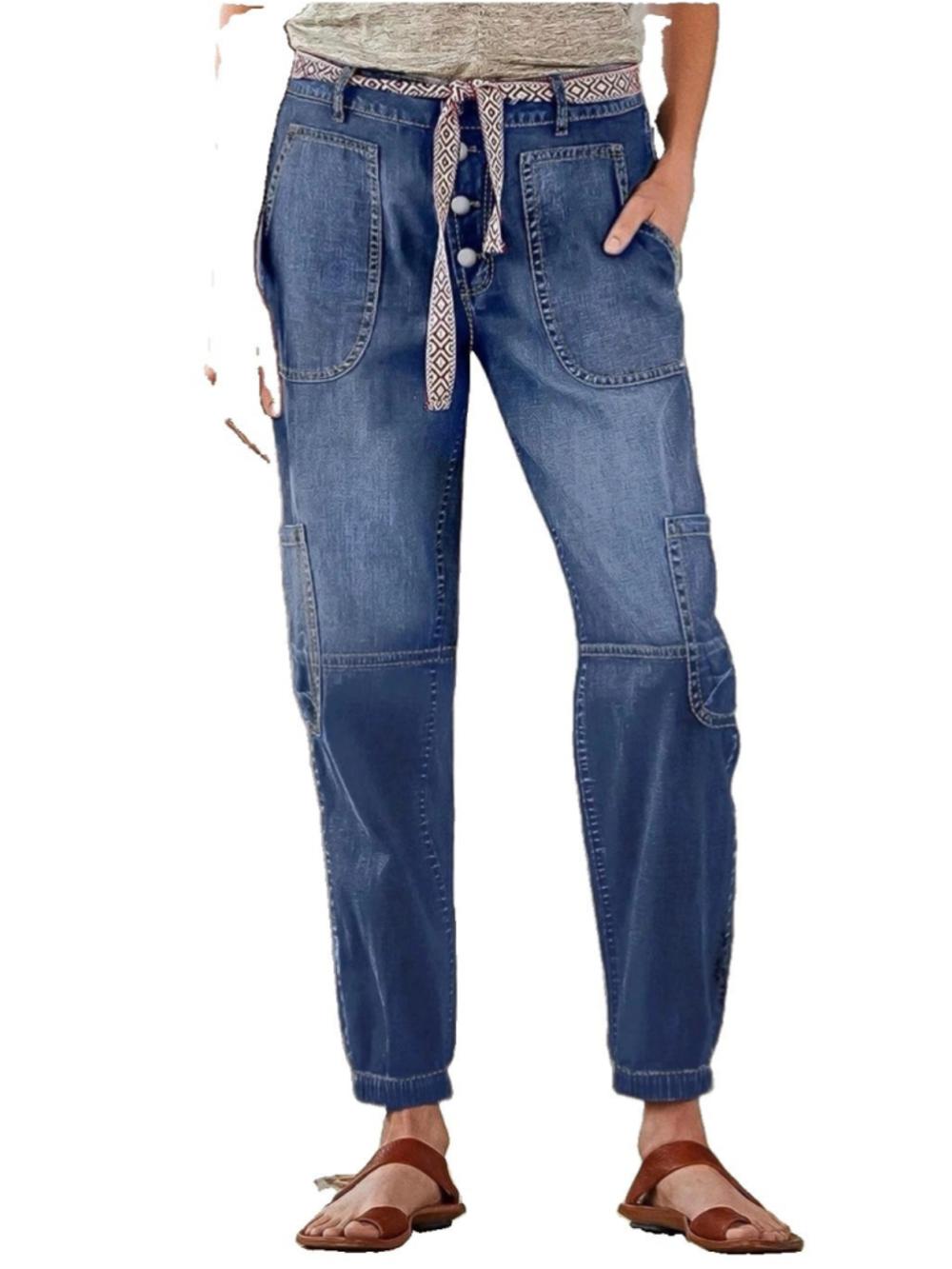 Flamingals Straight Leg Button Fly Jeans Multi Pocket Mid Rise Jeans XL.